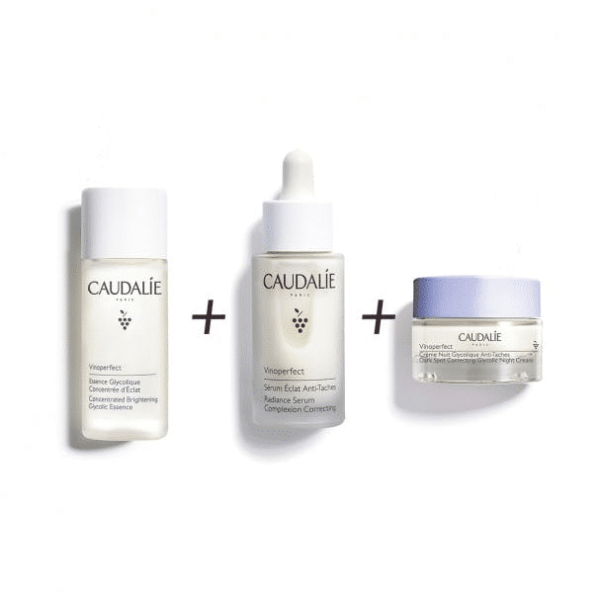 Caudalie Vinoperfect Sérum Eclat Anti-Taches 30ml + Essence Glycolique 50ml + Crème Nuit Glycolique 15ml Coffret 1.2.3 La Solution Anti-Tache – Image 2