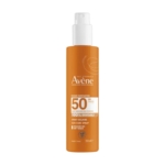 Avène Protection Solaire Spray SPF 50+ 200ml se présente dans un flacon orange avec une pompe blanche et porte les mentions "100% invisible" et "spray solaire" en texte blanc. Dakar