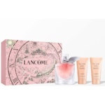 Le coffret Lancome Coffret La Vie Est Belle est composé d'une boîte rose illustrée, d'un flacon de parfum transparent avec un liquide rose et un bouchon argenté, et de deux tubes pêche étiquetés "La Vie Est Belle". Dakar