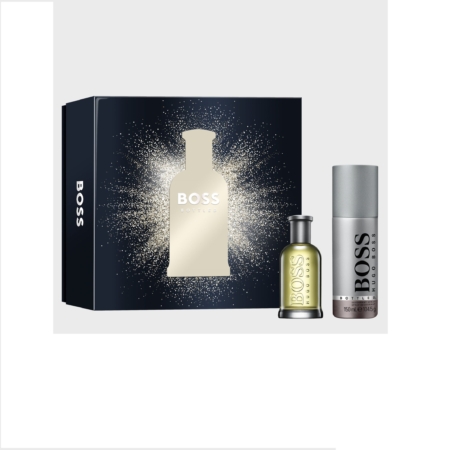 Le coffret cadeau eau de toilette Hugo Boss BOSS Bottled Coffret comprend un parfum et un déodorant en spray de marque « BOSS » avec un design silhouette, élégamment présenté en noir, blanc et or. Dakar
