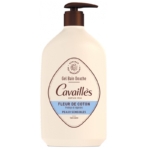 Le flacon de 1L de CAVAILLES Gel Bain Douche Peaux Sensibles Fleur de Coton est doté d'un distributeur à pompe et est étiqueté comme un gel douche à la fleur de coton pour peaux sensibles, sans savon. Le design reste simple et élégant. Dakar