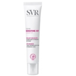 La Crème Soin Anti-Rougeurs Hydratant Apaisant Intensif SVR Sensifine AR 40 ml, dans un tube blanc au lettrage rouge audacieux, offre un soin anti-rougeurs et hydratant. Similaire à l'ANTI-ROUGEURS FORT d'Avène, elle promet un soulagement doux et une hydratation intense pour les peaux sensibles. Dakar