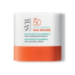 Un SVR Sun Secure Stick Minéral SPF50+ de 10 g dans un flacon blanc et orange offre une protection « 100% d'origine naturelle » pour une haute protection. Dakar
