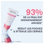 Le tube URIAGE Toléderm Control Soin Yeux Frais Apaisant 15 ml blanc aux accents roses et bleus affirme en français : « 93% de la peau est instantanément apaisée. Réduit les poches et atténue les cernes », selon les résultats des tests de satisfaction. Dakar