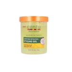 Le gel coiffant hydratant Cantu *Shea Butter* de 524 g, enrichi en graines de lin et en huile d'olive, ne laisse aucun résidu d'alcool, de craquement ou de flocons. Il se marie bien avec la Crème Réparatrice Revitalisante Cantu pour une hydratation supplémentaire et est présenté dans un pot transparent avec un couvercle orange. Dakar