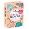 L'image montre une boîte de « Essence Cosmetics Coffret Easy AND Wow Brow Coffret Maquillage Yeux 3 Pièces » dans une teinte claire, avec des motifs abstraits colorés et un badge rose « le plus aimé » dans le coin supérieur droit. Dakar