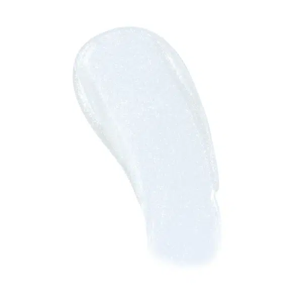 Une couche de gel translucide et scintillant à la texture brillante sur fond blanc. Le gel a une légère teinte bleue et présente une consistance lisse et crémeuse. Dakar