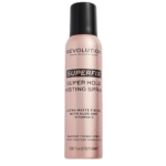 Le spray fixateur ultra mat Superfix Misting Setting Spray de MakeUp Revolution est présenté dans un flacon cylindrique rose de 150 ml avec un bouchon noir, offrant un fini ultra mat. Il est enrichi en aloe et en vitamine E pour maintenir le maquillage en place sans effort. Dakar