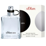 Le flacon S Oliver Parfum Men Eau de Toilette 50 ml présente un design transparent avec un embout pulvérisateur noir, parfaitement associé à son emballage, qui est orné de cercles noirs et gris et étiqueté « s.Oliver Parfum Men Eau de Toilette, 50 ml, 1,7 FL. OZ. Dakar