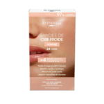 L'image montre une boîte de produits Byphasse contenant 24 bandes de cire froide pour le visage. L'emballage beige présente un gros plan du visage d'une femme, mettant en valeur les lèvres et les joues. Le texte présente les détails du produit et ses avantages en français. Dakar
