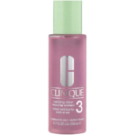 Un flacon rose de Clinique Clarifying Lotion 3, un exfoliant deux fois par jour pour les peaux mixtes à grasses. Son bouchon est vert et l'inscription indique 200 ml. Dakar