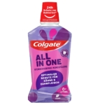Le bain de bouche Colgate Bain de Bouche Tout en Un 500 ml, avec son bouchon et son étiquette violets, promet une protection optimale pour les dents et les gencives. Il est sans alcool et vegan. Dakar