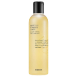 Un grand flacon translucide portant l'inscription « Propolis Synergy Toner », contenant des extraits de propolis et de miel. Le flacon est muni d'un bouchon noir et contient un liquide jaune clair. La marque « COSRX » figure au fond. Dakar