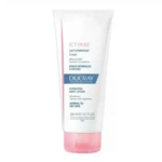 Tube de 200 ml de Lait Corps Hydratant Ictyane de Ducray pour peaux normales à sèches. Le tube est principalement blanc avec des touches de rose et de bleu. Dakar