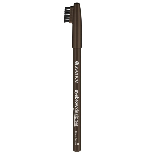 Un crayon à sourcils marron avec une brosse sur le capuchon, étiqueté « essence eyebrow designer » dans la teinte « 04 blonde ». Dakar