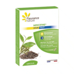 L'image montre une boîte de produit Fleurance Nature Mincifine. Elle contient des feuilles et des graines de thé vert, ainsi qu'une description de ses ingrédients et de ses bienfaits, pour une utilisation de jour comme de nuit. La boîte est labellisée « Fabriqué en France » et favorise la gestion du poids. Dakar