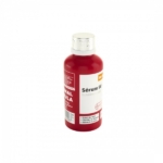 Un flacon rouge de « Sérum 90 » avec un bouchon blanc. L'étiquette indique son utilisation pour éclaircir la peau. Le flacon, de petite taille et rond, arbore un design blanc et rouge. Dakar