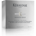 Un coffret argenté de Kérastase Paris Densifique, avec un texte décrivant ce programme activateur de densité, de qualité et de volume capillaire. Le coffret contient 30 flacons de 5 ml chacun. Dakar