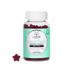 Un pot de bonbons gélifiés Lashilé Beauty Good Clean Perfect Boost est présenté. Le pot est orné d'une étiquette vert menthe indiquant qu'il est végan et contient 60 bonbons. Un bonbon gélifié en forme d'étoile est placé devant le pot. Dakar