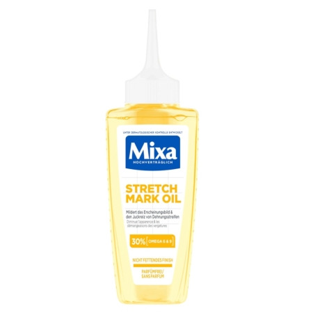 Le flacon de 100 ml de Mixa Huile Corporelle Anti Vergetures Sans Parfum, doté d'un bouchon pointu, contient 30 % d'oméga 6 et 9 pour réduire les vergetures. Sa formule non grasse et sans parfum assure une transformation cutanée en douceur. Dakar