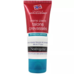Un tube de crème pour les pieds Neutrogena contre les crevasses aux talons, étiqueté en français. Le dessus est rouge avec un petit drapeau norvégien, et le dessous est bleu. Il est censé réparer les crevasses dès le premier jour d'utilisation. Dakar