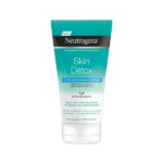 Un tube de gommage exfoliant Neutrogena Skin Detox au design turquoise et blanc. Il est orné d'un texte en allemand, mettant en valeur l'acide glycolique, et indique qu'il convient à tous les types de peau. Dakar