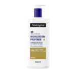 Flacon blanc de lotion Neutrogena « Hydratation Profonde » avec pompe. L'étiquette mentionne la « Formule Norvégienne » pour peaux sèches et abîmées, avec 10 % d'urée, indiquant une formule à absorption rapide, enrichie en huile et non grasse. Contenance : 400 ml. Dakar