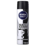 Une bombe de 150 ml d'anti-transpirant Nivea Men Black & White Invisible Original. Son design noir et blanc est orné d'un texte indiquant une protection de 48 heures. Dakar