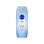 Flacon bleu de Nivea UV Super Water Gel EX avec SPF 50+ PA+++. L'étiquette présente des bulles et un texte bleu sur fond blanc. Dakar