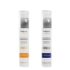 Deux flacons blancs avec pompe, étiquetés « Nubiance HRB-3 ». À gauche, des touches orange pour la crème de jour ; à droite, des touches bleues pour la crème de nuit. Le texte indique qu'il s'agit de produits de soin pour corriger l'hyperpigmentation. Dakar