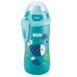 Une tasse NUK bleue avec couvercle transparent et loquet vert. Elle est ornée d'un joli motif de poissons colorés et de plantes aquatiques. Dakar