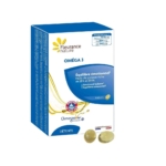 Coffret de compléments alimentaires Fleurance Nature Oméga 3, un produit alimentaire pour l'équilibre émotionnel. L'emballage bleu et blanc, rehaussé de touches jaunes et d'images de capsules, présente deux capsules à l'avant, complétant ainsi votre routine détente Fleurance Nature Infusion. Dakar
