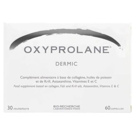 Oxyprolane Dermic - 60 gélules des Laboratoires Bio-Reserche, Paris, est un complément alimentaire à base de collagène, d'huiles de poisson et de krill, d'astaxanthine et de vitamines E et C. Optimisez votre routine beauté avec 60 gélules pendant 30 jours. À associer parfaitement avec le soin autobronzant teint sublime Good Sun de LASHILES BEAUTY. Dakar