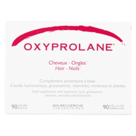 Le complément alimentaire Oxyprolane Cheveux & Ongles est similaire à FORCAPIL et formulé pour les cheveux et les ongles. Il contient 90 gélules pour 90 jours de traitement, avec une liste d'ingrédients en rouge, tels que l'acide hyaluronique, la glucosamine, les vitamines, les minéraux et les extraits de plantes. Dakar