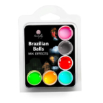 Emballage des boules brésiliennes Mix Effects de Secret Play. Le paquet contient six boules colorées dans un étui en plastique avec un insert noir. Chaque boule est d'une couleur différente : rose, gris, orange, rouge, vert et bleu. Dakar