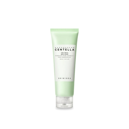 Un tube vert menthe de crème visage Skin1004 à la Centella de Madagascar, avec un bouchon blanc et un texte détaillant ses ingrédients, mettant en avant la Centella de Madagascar. Le tube se détache sur un fond blanc uni. Dakar