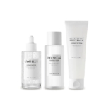 Trois produits de soin de la peau étiquetés « Madagascar Centella » de SKIN1004. Comprend un flacon compte-gouttes, un flacon de tonique et un tube nettoyant, le tout dans un emballage blanc minimaliste. Dakar