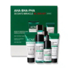 Coffret de soins vert et blanc, composé de six produits étiquetés « ACNE » et « SOME BY MI ». Il comprend des crèmes, des sérums et des nettoyants conditionnés en tubes et en flacons, placés dans une boîte verte étiquetée « AHA·BHA·PHA 30 Days Miracle AC SOS Kit Edition ». Dakar