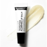 Un tube de baume à lèvres repulpant tripeptide The Inkey List est placé sur un fond blanc. Le baume est pressé à côté, révélant une texture brillante et crémeuse. Le tube présente un design moderne et minimaliste. Dakar