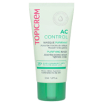 Un tube de Masque Purifiant Topicrem AC Control aux argiles blanche et verte pour peaux mixtes à grasses. Ce tube de 50 ml est accompagné d'un texte en anglais et en français soulignant ses propriétés sébo-absorbantes et resserrantes. Dakar