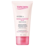 Tube de Masque Hydratant Éclat Topicrem Hydra+ avec bouchon rose, étiqueté pour hydratation, détox et éclat. Contient 50 ml. Texte en anglais et en français. Dakar