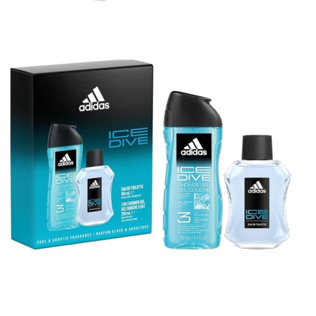 Le Coffret cadeau ADIDAS comprend l'Eau de Toilette et le Gel Douche Ice Dive, reprenant le style épuré de Hugo Boss BOSS The Scent. Présenté dans un coffret noir orné du logo Adidas et des images du produit, il est composé de flacons transparents remplis d'un liquide bleu. Dakar