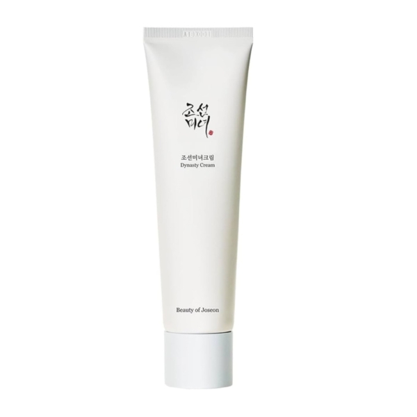 Un tube blanc de 100 ml de Beauty of Joseon Crème Hydratante Dynasty Cream présente un texte noir coréen et anglais sur le devant, debout sur un fond blanc uni. Dakar
