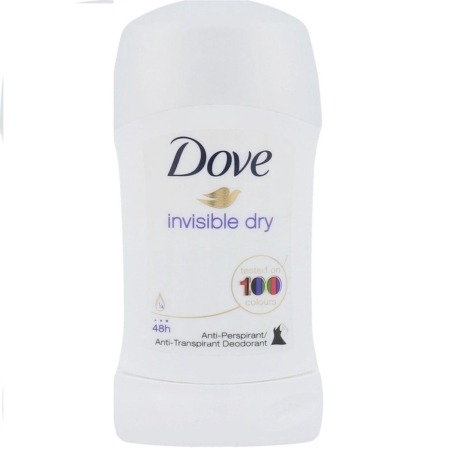 Le déodorant Dove Antisudorifique en bâton Invisible Dry 40 ml est présenté dans un élégant flacon blanc orné du logo Dove et de l'icône dorée de la colombe. Comme le déodorant à bille Dove Original, il offre une protection anti-transpirante de 48 heures et a été testé sur 100 couleurs pour une tenue invisible. Dakar