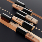 Trois produits de maquillage, dotés de bouchons et d'applicateurs noirs, sont élégamment disposés en diagonale sur une surface noire et dorée. Intitulés « Lancôme Anti Cernes et Correcteur Teint Idole Ultra Wear All Over Full Coverage », ils présentent différentes teintes de fond de teint, avec des nuanciers en pointillés qui les mettent en valeur. Dakar