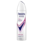Une bombe blanche de Déodorant Spray Rexona Women Protection Avancée 72H Biorythme 150 ml, avec des graphismes roses et violets et « Advanced Protection 72H Body Heat Activated » plus « Biorythm Odour & Sweat Protect » en bas. Dakar