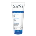 Un tube de Gel Nettoyant Uriage Bariéderm-CICA est présenté sur fond blanc. Blanc avec des touches de bleu, il contient 200 ml. Son étiquette indique qu'il nettoie, purifie et apaise les peaux irritées grâce à son action cuivre-zinc. Dakar