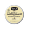 Boîte ronde de beurre de karité désodorisé WAAM Paris. L'étiquette est de couleur crème avec un texte noir et vert en français et en anglais, soulignant la certification biologique et la pureté du produit. Dakar