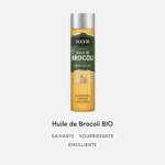 Image du produit WAAM Huile de Brocoli, présentant une bouteille d'huile de brocoli bio avec un texte soulignant ses bienfaits : « gainant », « nourrissant » et « adoucissant ». L'étiquette précise qu'elle est 100 % pure et naturelle. Dakar