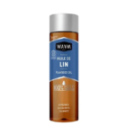 Une bouteille d'huile de lin WAAM avec une étiquette bleue. Les inscriptions mettent en valeur « Huile de Lin », « Huile de Lin », « 100 % Pure et Végétale » et « Apaisante, Émolliente, Gainante ». Le bouchon est argenté et la bouteille est transparente, laissant apparaître l'huile. Dakar